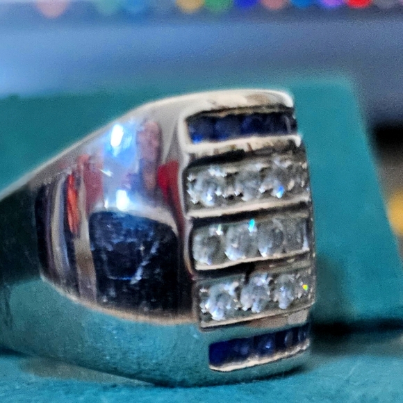 📣 Absolute CZ & Sapphires 925 Silver Wide Band Ring Size Fit 7 - 7 5 😍 - Picture 3 of 5